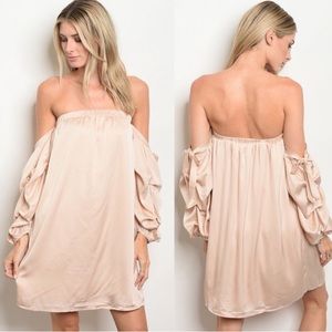 Beige Off the Shoulder Backless Dress